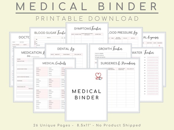 Medical Binder, Medical Journal, Family History Records, Blood Pressure Health And Symptoms Tracker Kit, Wellness Plan