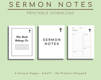 Sermon Notebook, Sermon Notes, Church Notes, Sunday Service, Church Printable, Planner, Notebook