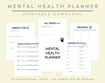 Diario de bienestar de salud mental, Día de la salud mental, Ideas de cuidado personal, Lista de verificación, Ayuda, Recursos, Recuperación, Terapia