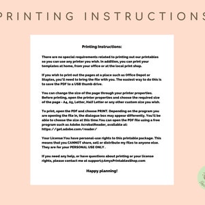 May include: Printable instructions for printing digital files. The text explains how to print the files at home, at an office, or at a print shop. It also mentions that the files are for personal use only.