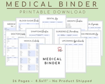 Medical Binder Planner, Medical Journal, Family History Records, Blood Pressure Health And Symptoms Tracker Kit, Wellness Plan