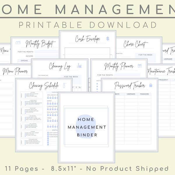 Home Management Binder, Household Cleaning & Chores, Life Note, Printable Planner Pages