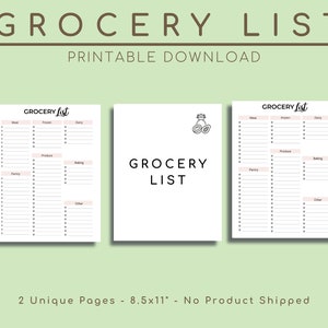 Grocery List Template, Master Grocery Shopping List Printablegr, Food Store Planner, Groceries Calendar, Market Notepad