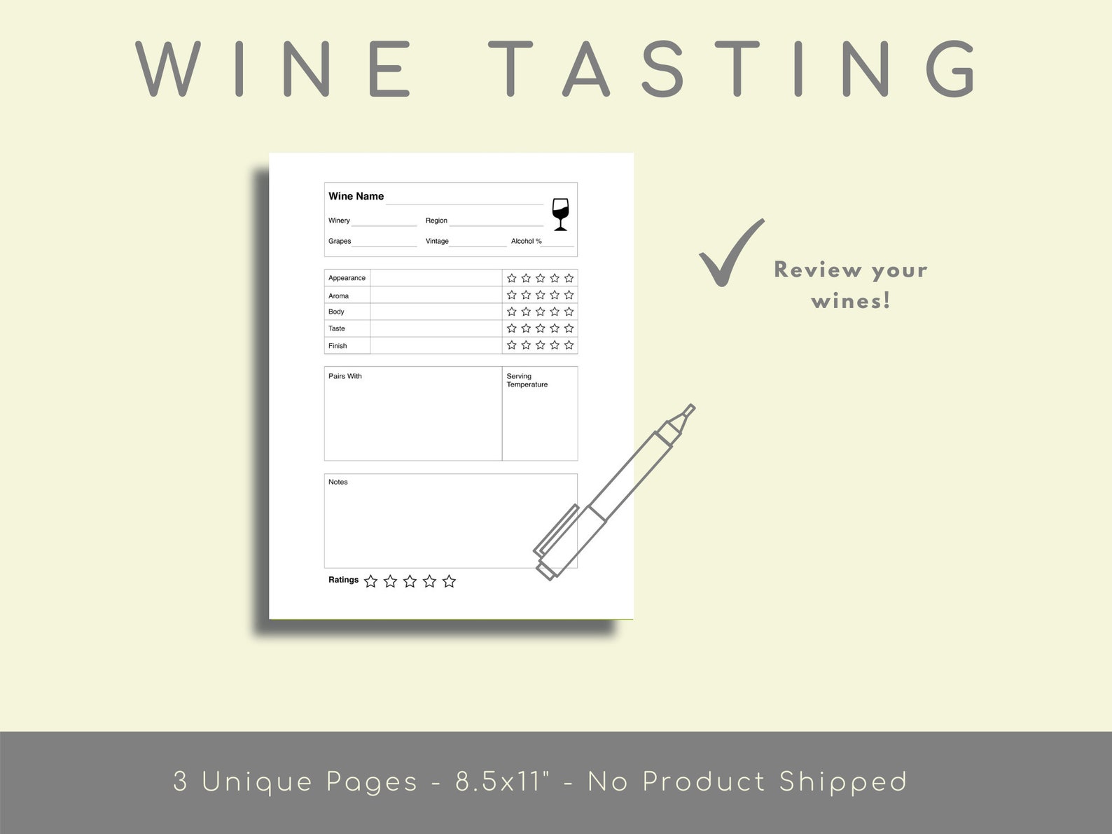 Wines Tasting Notes Wine Tasting Journal Party at Home Kit Etsy