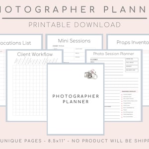 Planificateur de photographe, livre de photographie, tableau de flux de travail de session photo, modèle d'entreprise de photographie, téléchargement numérique