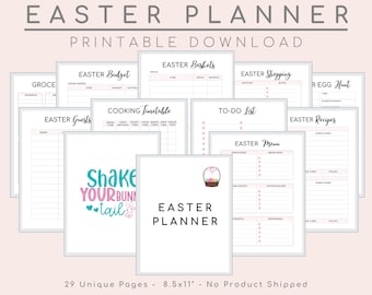 Easter Planner, Easter Sunday Organizer Printable, Eggs And Bunny Basket, Holiday Gifts, Template Download