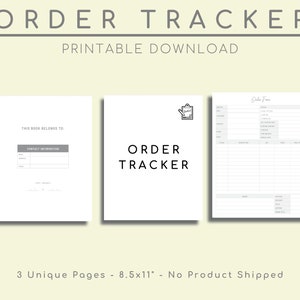 Order Tracker, Order Form Template Book, Sales Journal, Tracking Status Placed, History Log Sheet, Invoice Receipt