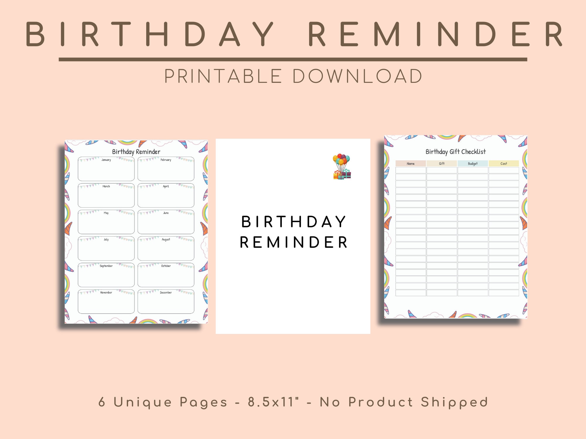 Birthday Reminder Birthday Calendar Party Guest and Gift Etsy UK