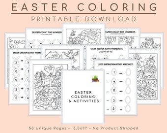 Páginas para colorear y actividades de Pascua para niños, regalos y juegos del conejito de Pascua, hoja de trabajo de descarga imprimible