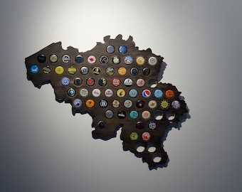 Kroonkurkverzamelaar België, houten wanddecoratie voor 62 bierdoppen, cadeau voor bierliefhebber