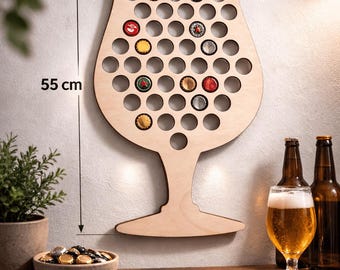 Kroonkurkverzamelaar Bierglas, houten wanddecoratie voor 53 bierdoppen, cadeau voor bierliefhebber