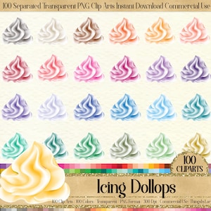 100 Icing dollops PNG Digital Images Whipped Cream Clip arts digital cupcake Dollop Frosting cupcake scrapbook digital dollops birthday cake