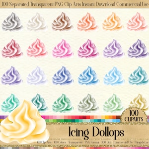 100 Icing dollops PNG Digital Images Whipped Cream Clip arts digital cupcake Dollop Frosting cupcake scrapbook digital dollops birthday cake image 1