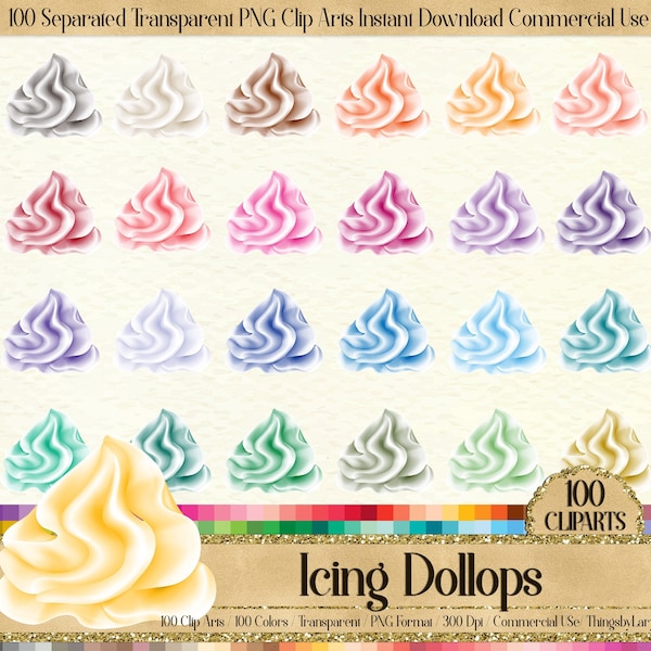 100 Icing dollops PNG Digital Images Whipped Cream Clip arts digital cupcake Dollop Frosting cupcake scrapbook digital dollops birthday cake