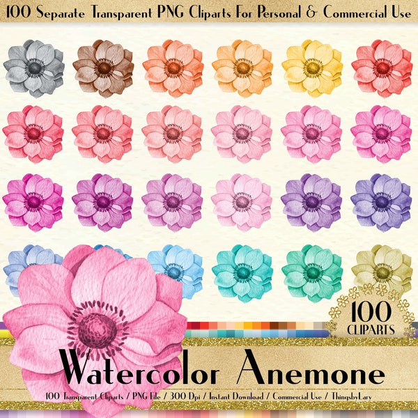 100 Watercolor Anemone Flower Clipart,Flower Clipart,100 Watercolor Clipart,100 PNG Clipart,Planner Clipart,Floral Clip Arts,Garden Clipart