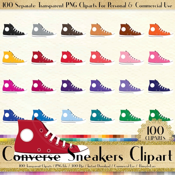 100 Chuck AllStar Sneakers Clipart, Converse Sneakers Clipart, 100 PNG Clipart, Planner Clipart, Fashion Shoes Clipart, Sneakers Clipart