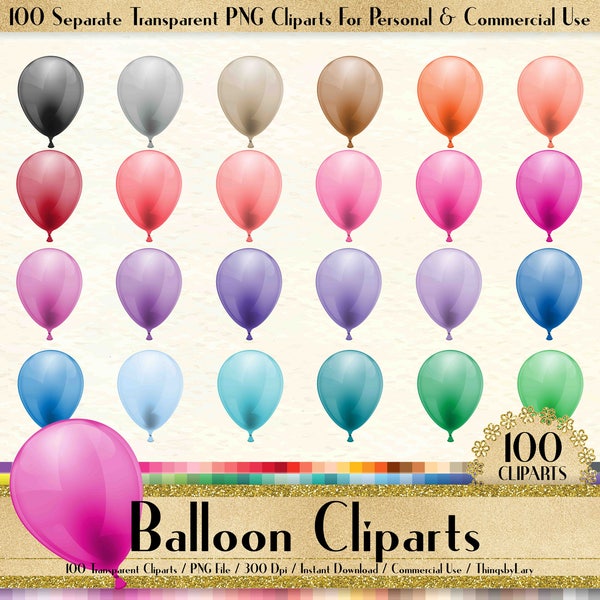 100 Transparent Balloon Clipart, Balloon Clipart, Transparent Clipart, 100 PNG Clipart, Planner Clipart, Rainbow Clip Arts