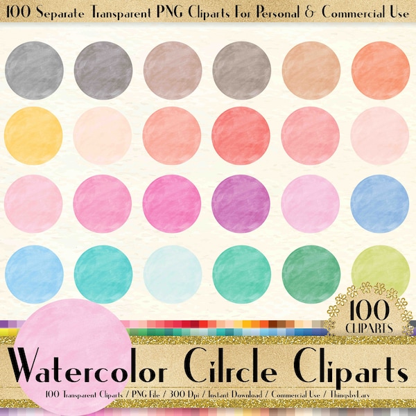 100 Watercolor Circle Clipart, Frame Clipart, Watercolor Clipart, Love Clipart, 100 PNG Clipart, Planner Clipart, Valentine Clip Arts
