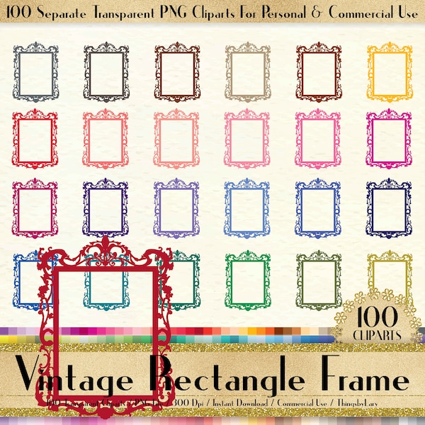 Clipart de cadre rectangle vintage 100, Clipart miroir vintage, Clipart PNG 100, Clipart Planificateur, Clipart à téléchargement instantané, Rectangle vintage