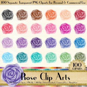 100 Rose Clipart, Flower Clipart, Love Clipart, Valentine Clipart, 100 PNG Clipart, Planner Clipart, Rainbow Clip Arts