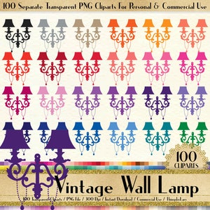 100 Vintage Wall Lamp Clipart, 100 Vintage Lamp Clipart, 100 PNG Clipart, Planner Clipart, Instant Download Clipart, European Lamp Clipart