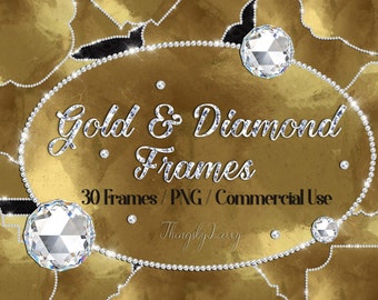 30 Real Gold and Diamond Frames Clip Arts 300 Dpi PNG Transparent Instant Download Commercial Use Diamond Oval frame wedding frame diamond