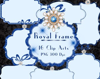 Blue Royal Frame, Glitter and Jewelry Frame Clipart, Glitter Frame for Royal, Christmas, Instant download,Commercial Use, Planner Clipart