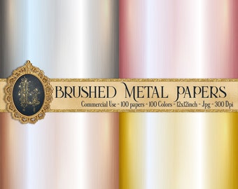 100 Brushed Metal Texture Papers in 12inch, 300 Dpi Planner Paper, Scrapbook Paper, Metallic Paper, Brushed Metal, Gold Metallic, Silver