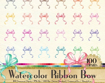 100 Watercolor Ribbon Bow Clipart,100 Watercolor Clipart,PNG Clipart,Planner Clipart,Watercolor Bow,Bridal Shower,Valentine,Baby Shower