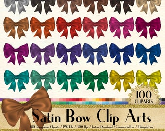 100 Satin Bow Clipart, Bow Clipart, Satin Clipart, Fashion Clipart, 100 PNG Clipart, Planner Clipart, Rainbow Clip Arts