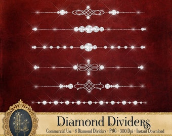 8 Diamond Dividers, Diamond String, Instant download, Commercial Use, Planner Clipart, Text Dividers, Diamond Graphic, Luxury Wedding