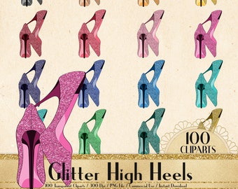 100 Glitter High Heels Cliparts, Planner Clipart, Scrapbook, Glitter Pumps, Fashion Cliparts, Glitter Fashion, Bridal Shoes, Bridal Shower