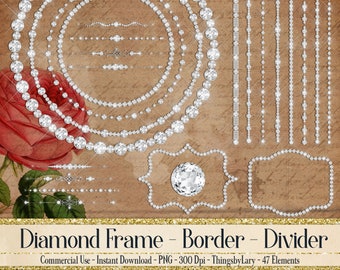 Diamond Frame, Diamond Dividers, Diamond String, Diamond Circle,Diamond Clipart,300 Dpi,Commercial Use,Bridal Shower,Wedding Invitation