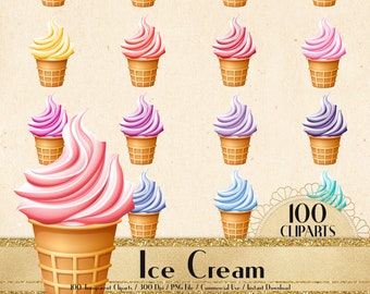 100 Ice Cream Cliparts, Printable, Commercial Use, Planner Clipart, Digital Ice cream, Kid Clipart, Birthday Party, Digital Birthday Supply