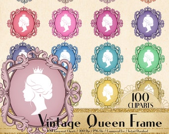 100 Vintage Royal Queen Frame Cliparts, Antique Frame, Ancient Frame, Commercial Use, Planner Clipart, Royal Frame, Queen, Princess, Jewelry