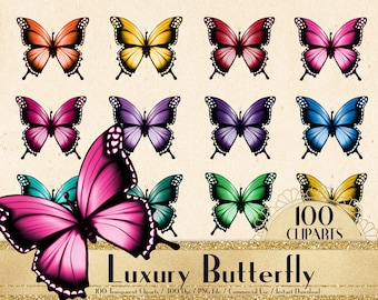 100 Luxury Butterfly Cliparts, Planner Clipart, Colorful Butterfly Clipart, Wedding Graphic, Romantic Graphic, Butterfly Design
