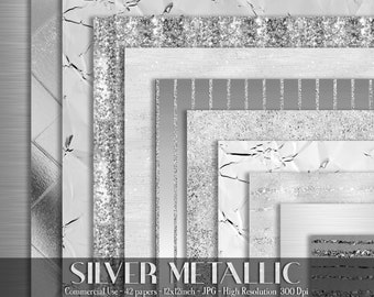 42 carte metallizzate argento 12 pollici, carta pianificatore 300 Dpi, uso commerciale, carta scrapbook, argento metallizzato, carta argento digitale di lusso
