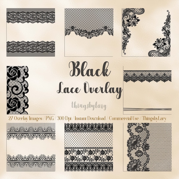 27 Black Lace Overlays Borders Frames Images PNG Transparent 300 Dpi Instant Download Commercial Use Shabby Chic Gothic Black Widow Lacy Net