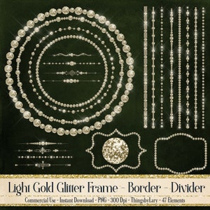 47 Light Gold Glitter Frames Dividers Borders PNG Instant Download Commercial Use Gold Divider Glitter Divider Digital vintage dividers