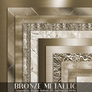 42 Bronze Metallic Papers 12 inch, 300 Dpi Planner Paper, Commercial Use, Scrapbook Paper, Bronze Metallic, Luxury Digital Bronze Paper