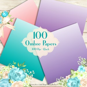 100 Ombre Color Papers in 12 inch, 300 Dpi Planner Paper, Commercial Use, Scrapbook Paper,Rainbow Paper,100 Digital Papers, Ombre Background image 4