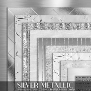42 Silber Metallic Papiere 12 Zoll, 300 Dpi Planer Papier, kommerzielle Nutzung, Scrapbook Papier, Silber Metallic, Luxus Digital Silber Papier