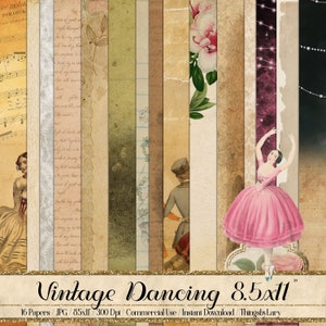 16 Antique Ephemera Dancing Ballet Ballerina Digital Papers 8.5x11" 300 dpi commercial use instant download vintage Printable travel Journal