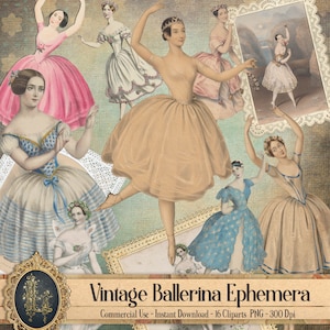 16 Vintage Ballerina Ephemera Isolated Transparent Digital Images 300 Dpi PNG Instant Download Commercial Use Antique Lace Frame Victorian