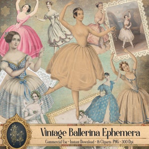 16 Vintage Ballerina Ephemera Geïsoleerde Transparante Digitale Afbeeldingen 300 Dpi PNG Instant Download Commercieel Gebruik Antiek Kant Frame Victoriaans