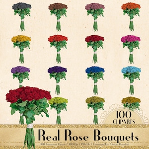 100 Real Rose Bouquet Cliparts, Flower Clipart, Planner Clipart, Wedding Bouquet, Wedding Rose, Bridal Shower, Digital Flower Bouquets