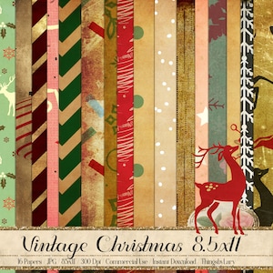 16 Antike Weihnachten Digitales Papier 8,5x11" Instant Download kommerzielle Nutzung 300 Dpi Vintage Weihnachts-Pergament Alte Papiere Urlaub Winter