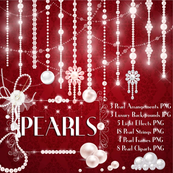 Hanging Pearl Chain Clipart,Pearl String,Jewelry String,Celebration Party,Instant download,Commercial Use,Planner Clipart,Pearl Clipart