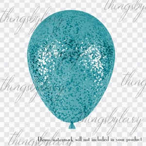 May include: A teal blue balloon with a glittery finish. The balloon is inflated and ready to be used for a party or celebration.