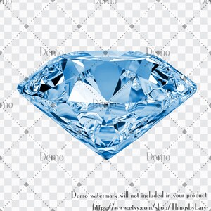 May include: A large, sparkling blue diamond with many facets. The diamond is isolated on a transparent background.